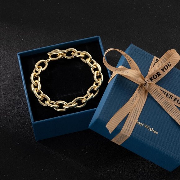 14K Chunky Gold Chain Bracelet Women 7.5 Inch Cuban Rope Toggle Jewelry Gift - Picture 7 of 7